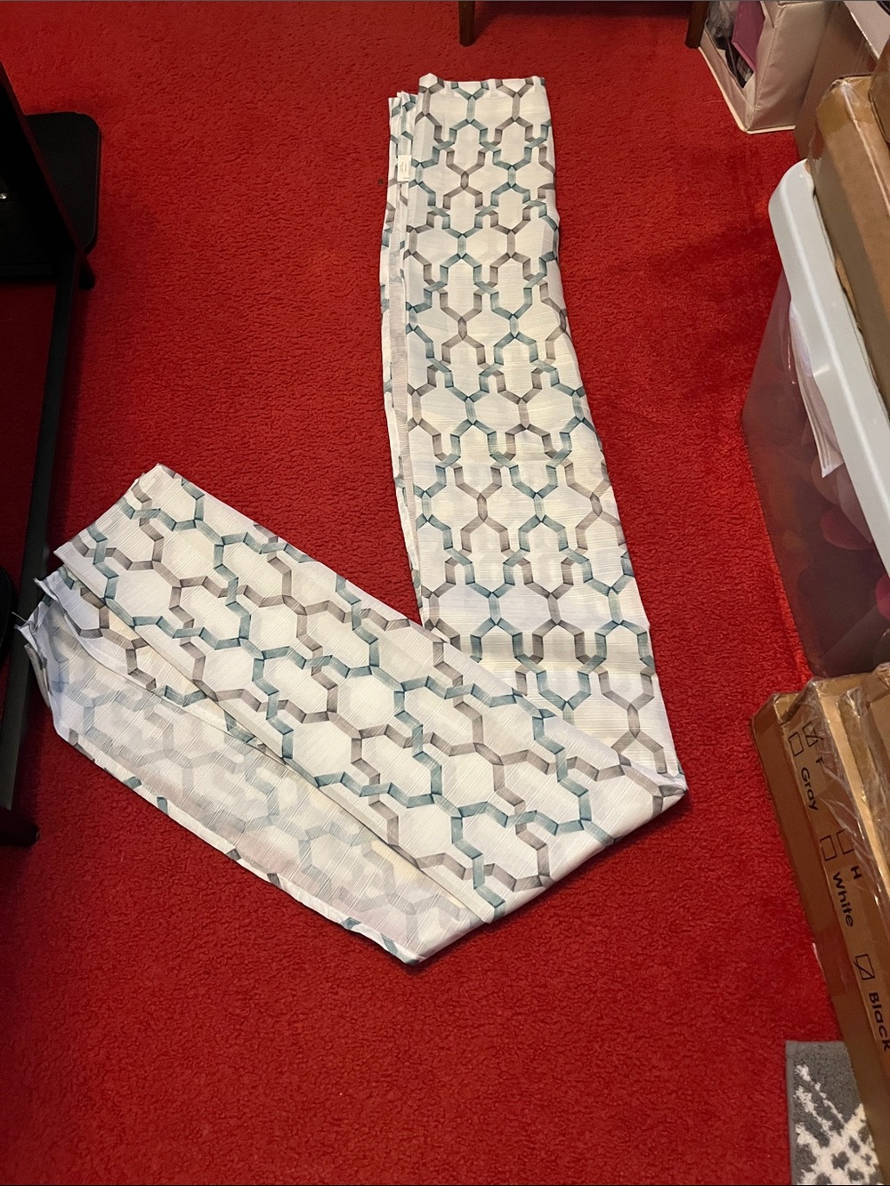 Geometric Pattern Curtain Panel in Teal and Gray